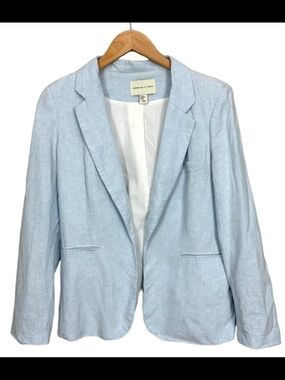 ADRIENNE VITTADINI Linen-Cotton Blend Blazer - Light Blue